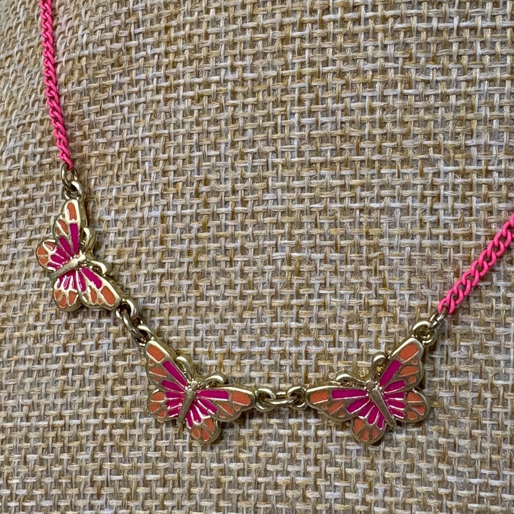 (253)Stella & Dot Pink and Gold Butterfly Necklace Childs